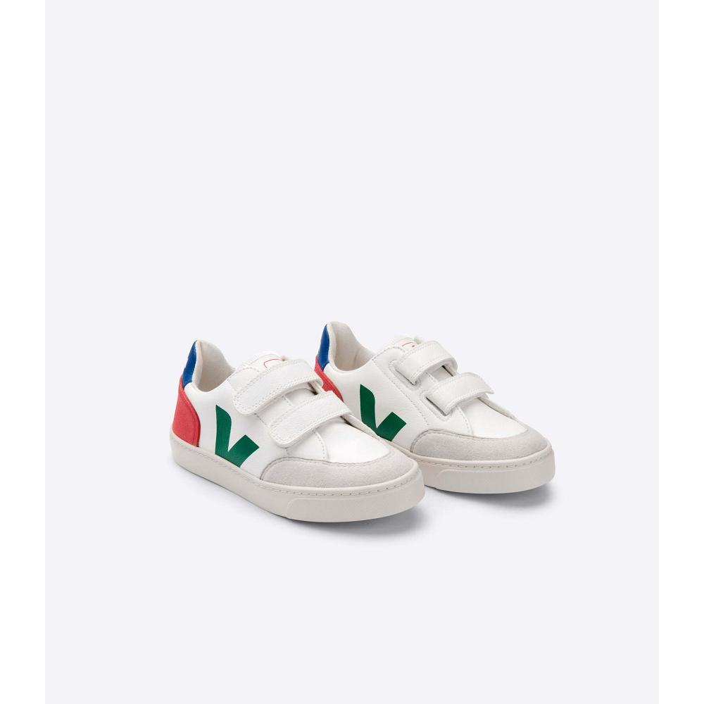 Veja V-12 LEATHER Tenisky Detske White/Green/Red | SK 875CTV